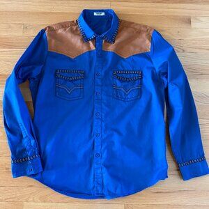 COOFANDY Vintage-Style Embroidered Western Cowboy Shirt Size XL